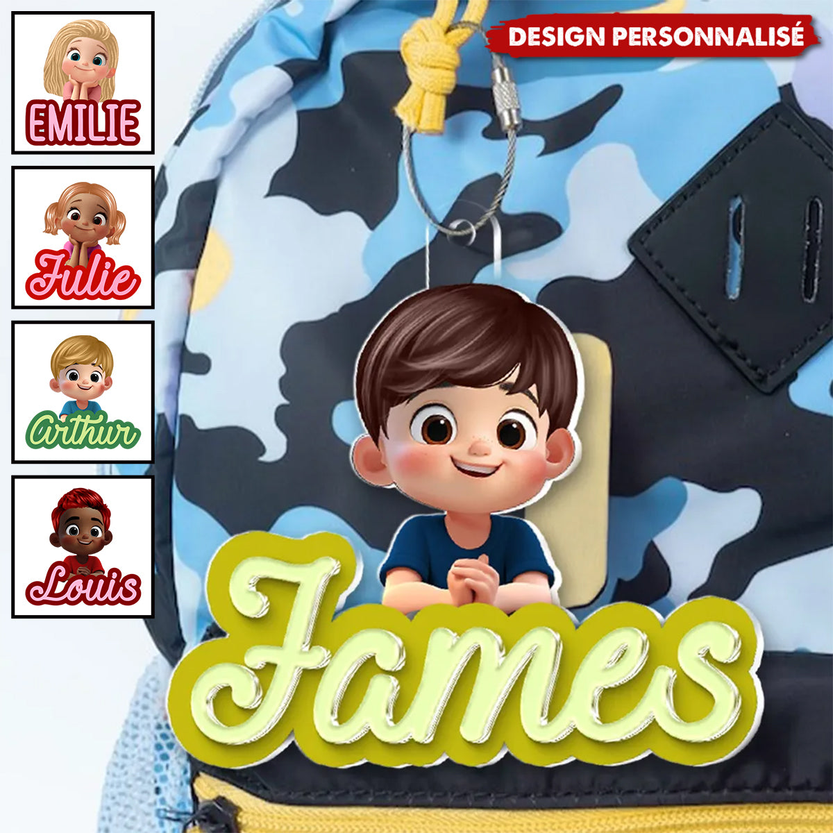 Porte-Clés Personnalisé pour Enfant – Prénom et Personnage Cartoon en Acrylique