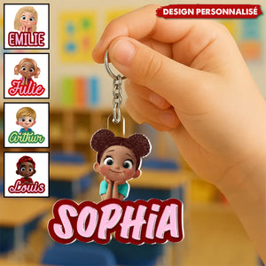 Porte-Clés Personnalisé pour Enfant – Prénom et Personnage Cartoon en Acrylique