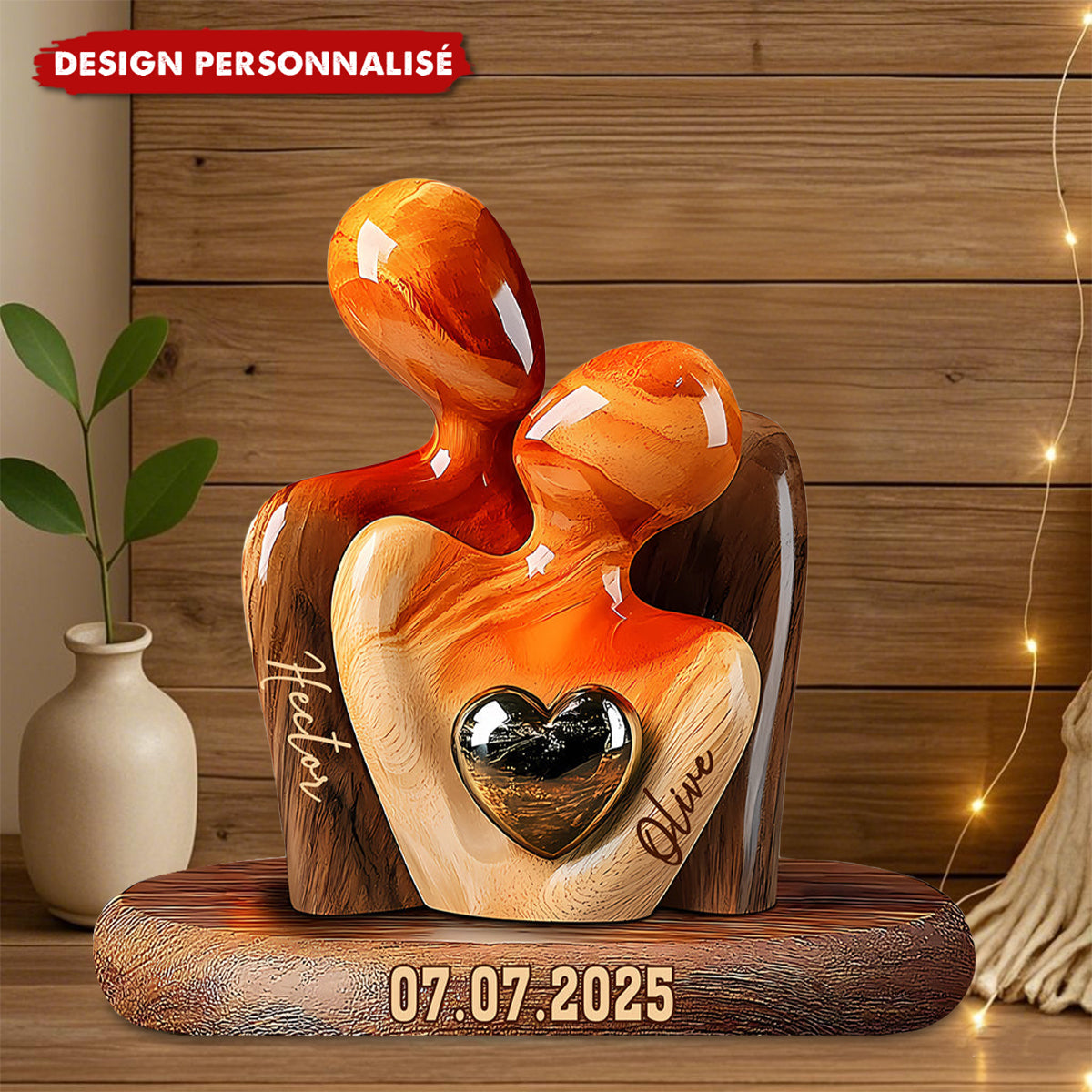 Plaque Acrylique Couple Personnalisée avec Prénoms et Date – Cadeau d’Amour Inoubliable