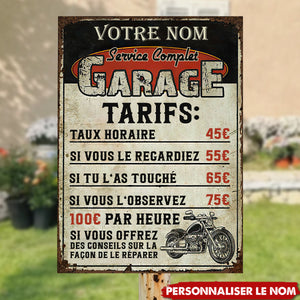 Plaque Métal Garage Personnalisée – Tarifs Drôles pour Mécano Passionné