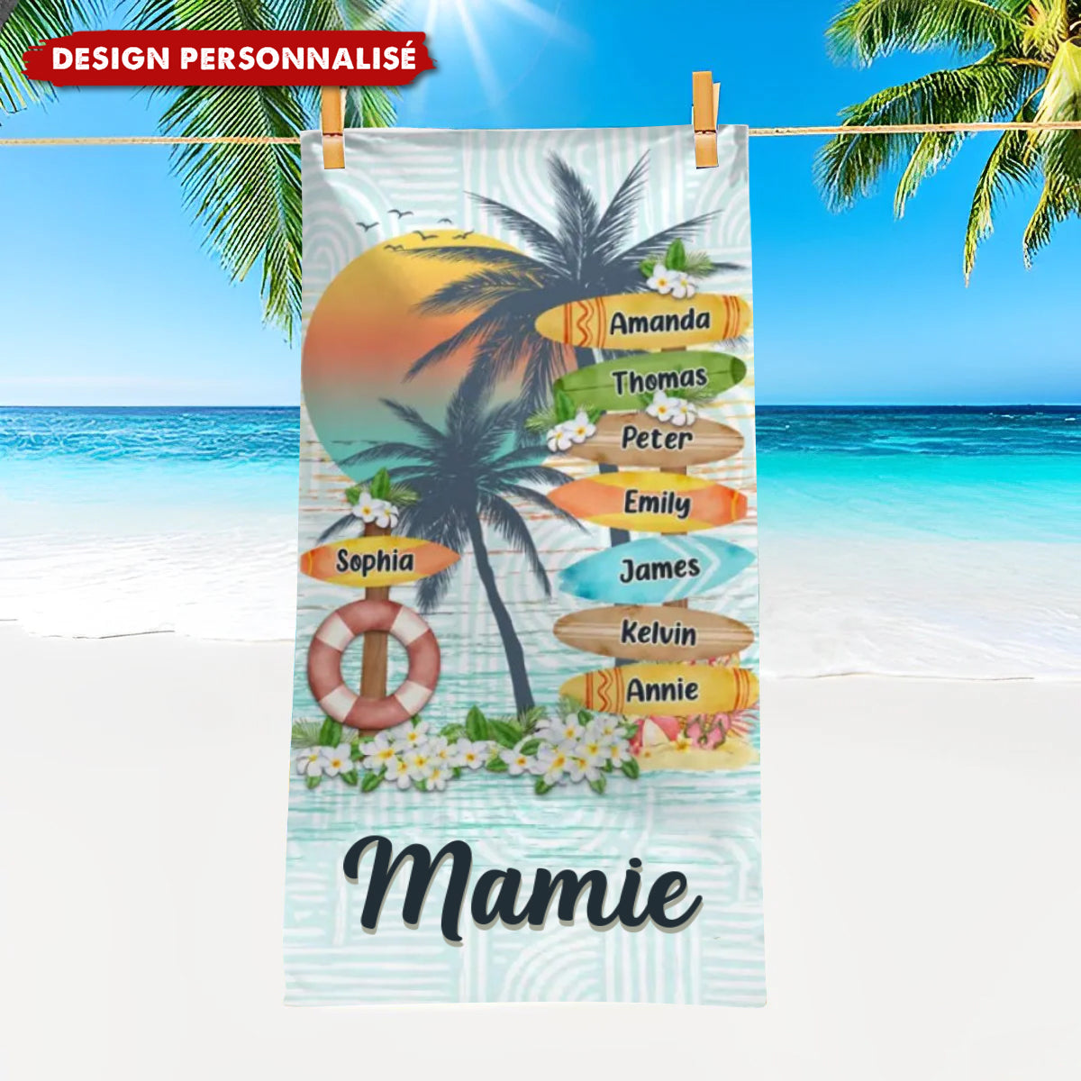 L’Amour de Mamie n’a pas de Limites – Serviette de Plage Personnalisée pour la Famille