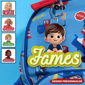 Porte-Clés Personnalisé pour Enfant – Prénom et Personnage Cartoon en Acrylique