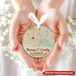 Ornement Céramique Personnalisé – Lieu de Fiançailles avec Photo & Carte