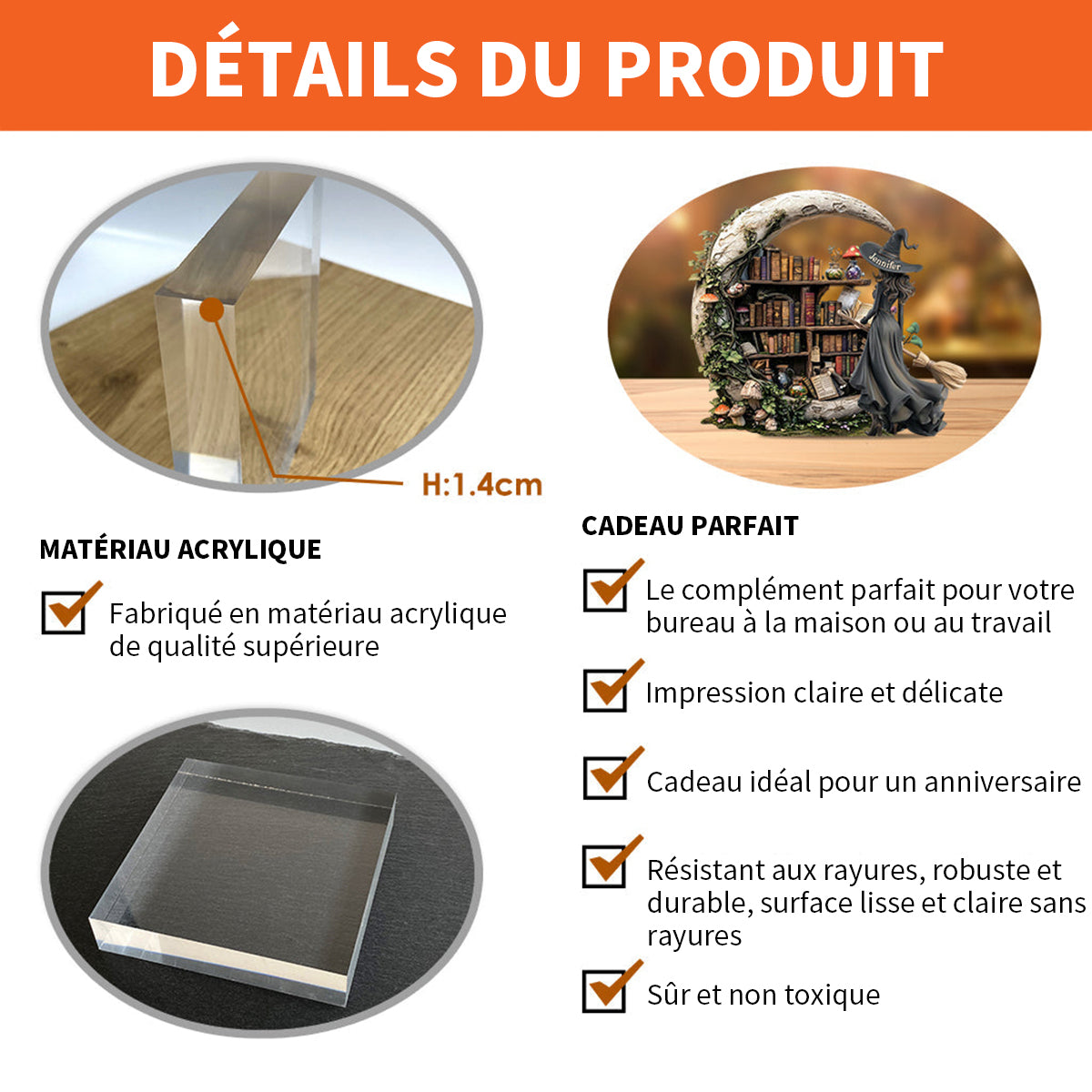 Plaque Acrylique Sorcière avec Prénom – Cadeau Idéal pour Anniversaire ou Halloween