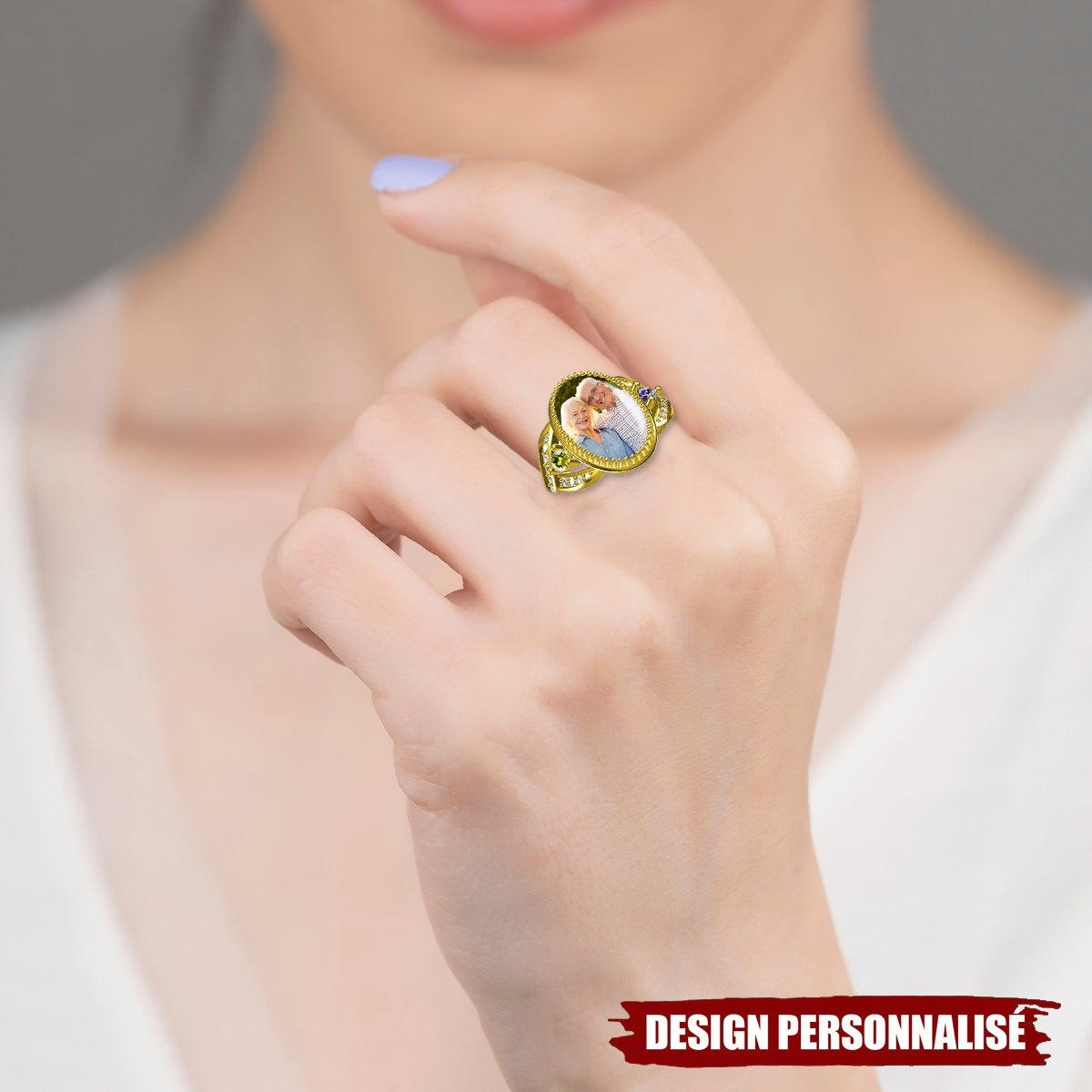 Bague Ovale Personnalisée avec Photo - Cadeau Romantique et Intemporel pour Couples