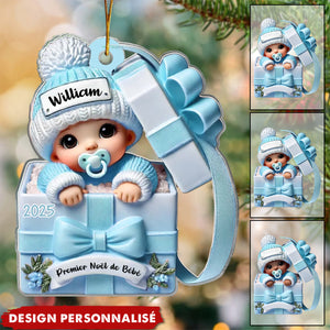 Suspension Acrylique Personnalisée 3D – Bébé dans une Boîte Cadeau – Cadeau pour Nouveau-né