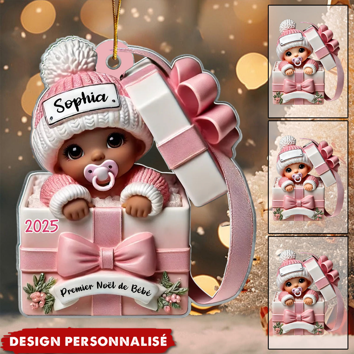 Suspension Acrylique Personnalisée 3D – Bébé dans une Boîte Cadeau – Cadeau pour Nouveau-né