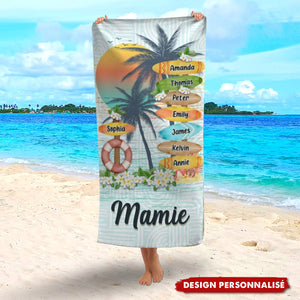 L’Amour de Mamie n’a pas de Limites – Serviette de Plage Personnalisée pour la Famille