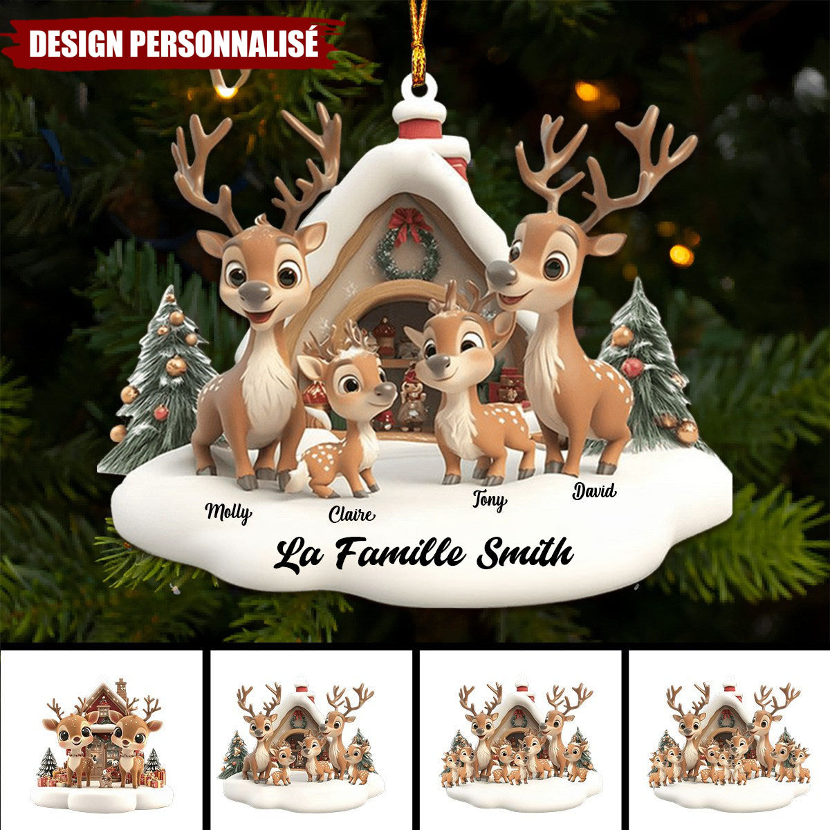 Suspension de Noël Personnalisée - Famille de rennes