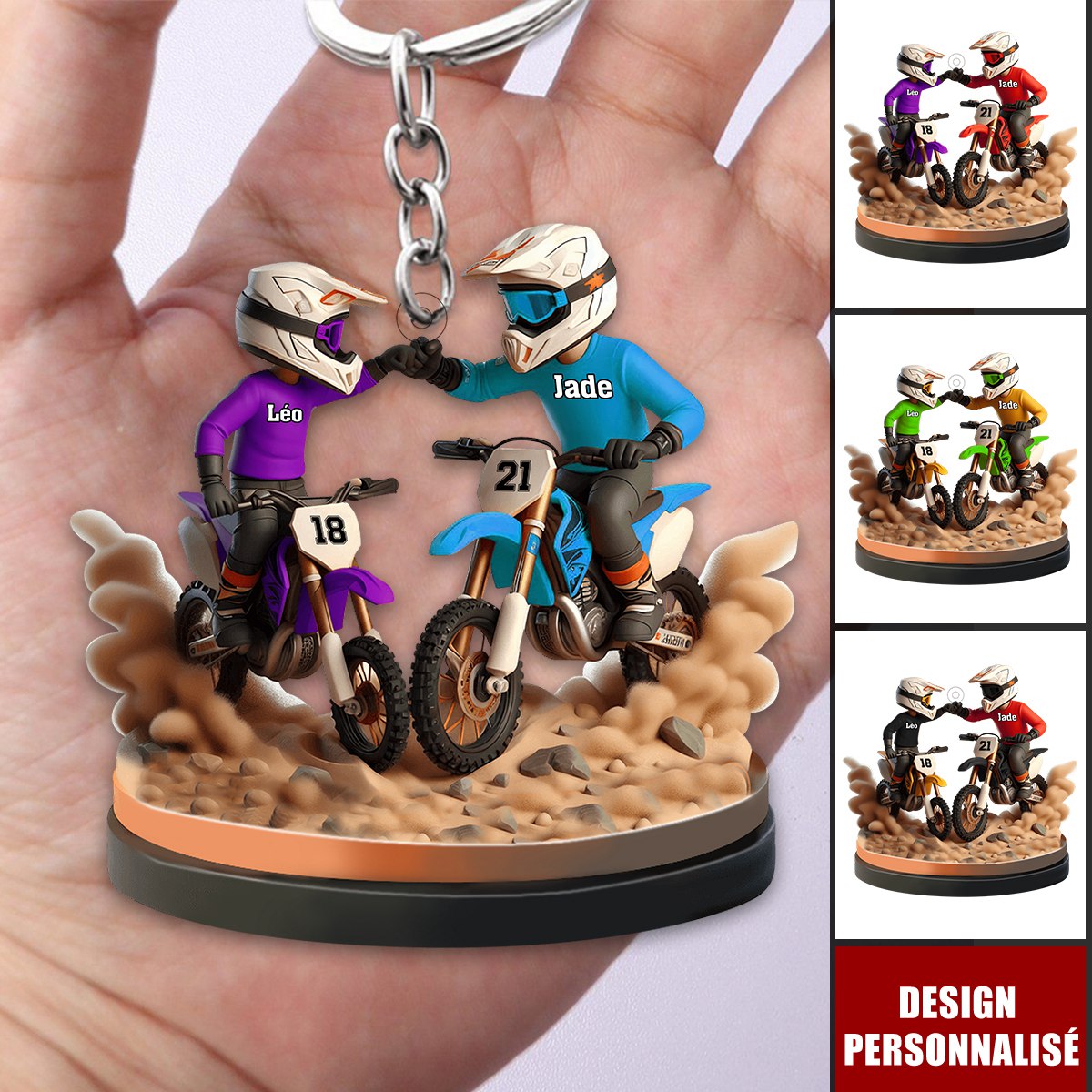 Porte-clés Personnalisé Père et Fils en Moto – Cadeau Unique pour Papa