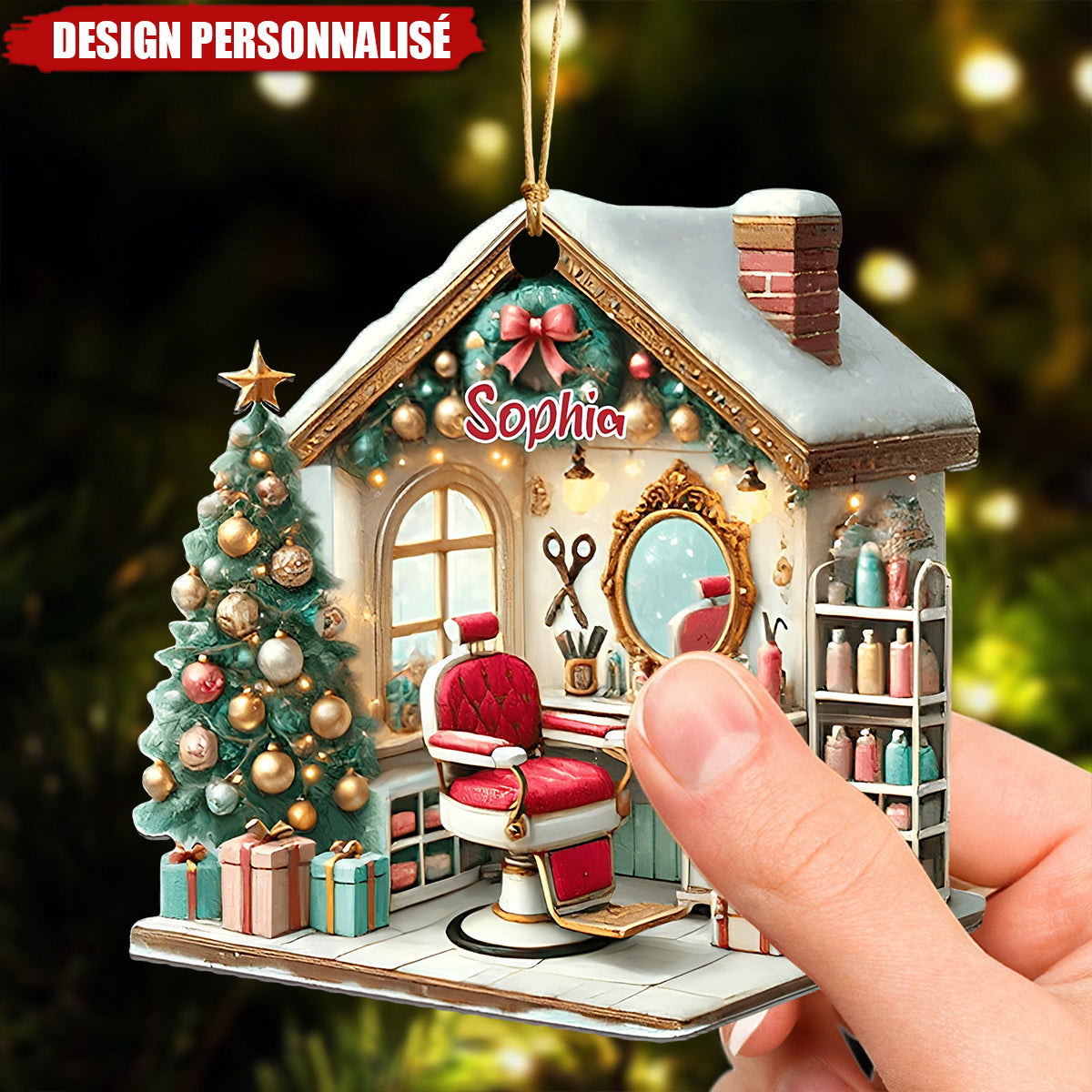 Décoration de Noël Personnalisée pour Salon de Coiffure – Cadeau de Noël pour Propriétaire de Salon de Coiffure
