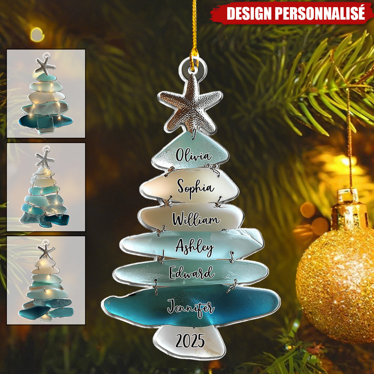 Ornement de Noël Personnalisé en Forme de Sapin – Cadeau Familial Unique