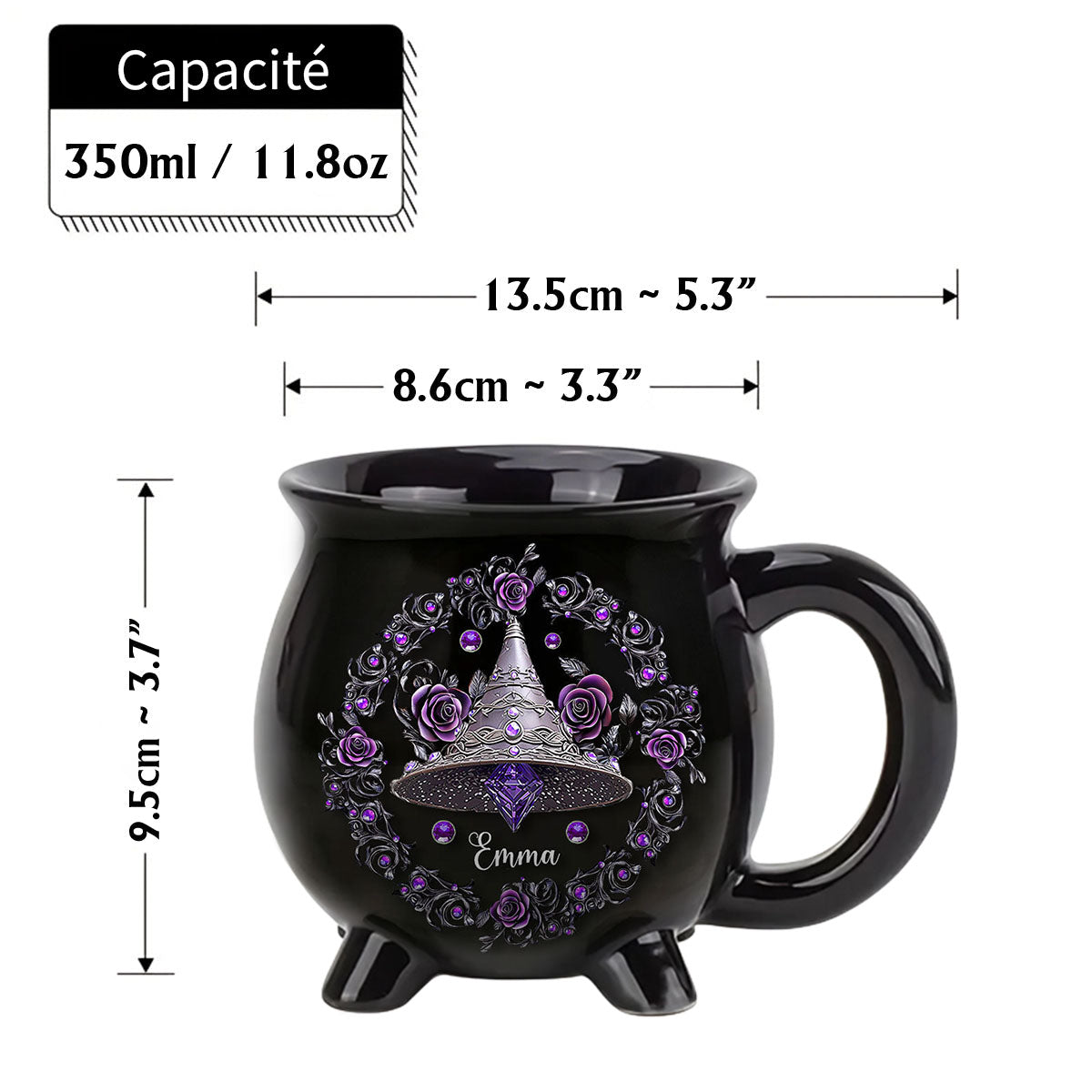 Mug Chaudron Personnalisé – Chapeau de Sorcière & Fleurs Magiques