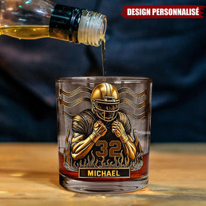 Verre à Whisky Personnalisé – Joueur de Football Américain avec Nom et Numéro Gravés