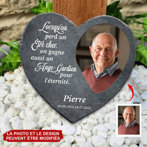 Plaque Commémorative Personnalisée en Pierre Naturelle – Cœur Gravé avec Photo