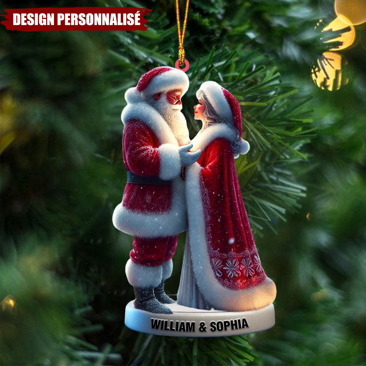 Suspension de Noël Personnalisée - Couple Père Noël et Mère Noël