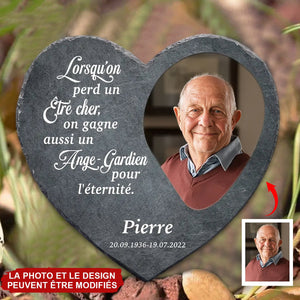 Plaque Commémorative Personnalisée en Pierre Naturelle – Cœur Gravé avec Photo