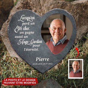 Plaque Commémorative Personnalisée en Pierre Naturelle – Cœur Gravé avec Photo