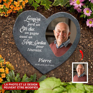 Plaque Commémorative Personnalisée en Pierre Naturelle – Cœur Gravé avec Photo