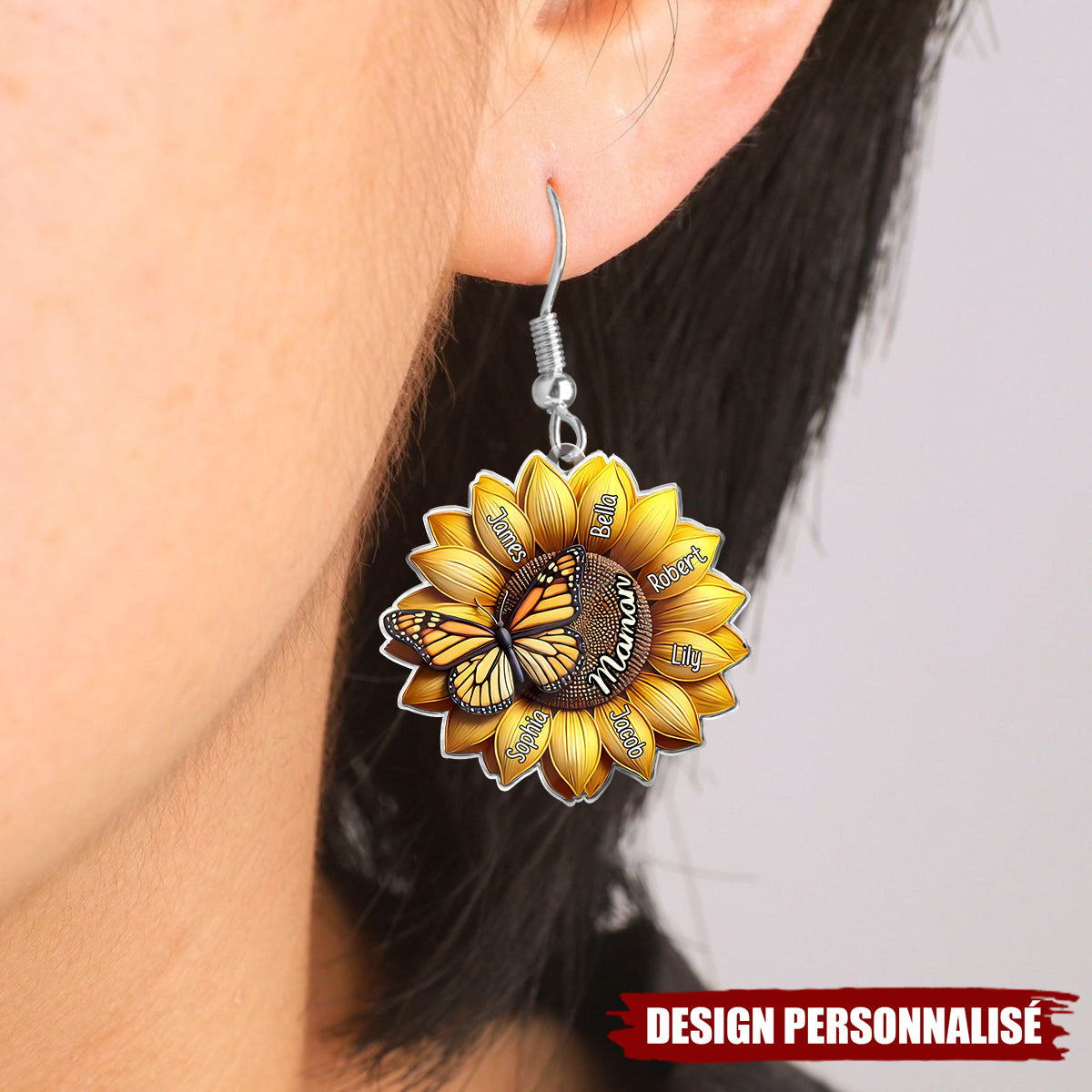 Boucles d’oreilles personnalisées Tourneso l– Cadeau Unique pour Maman
