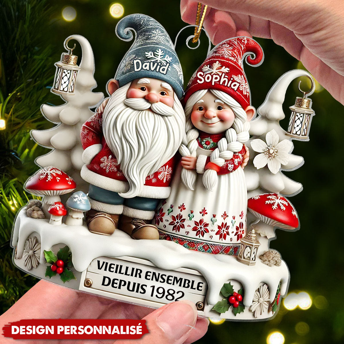 Suspension Acrylique Personnalisée - Vieillir Ensemble avec un Couple de Nains