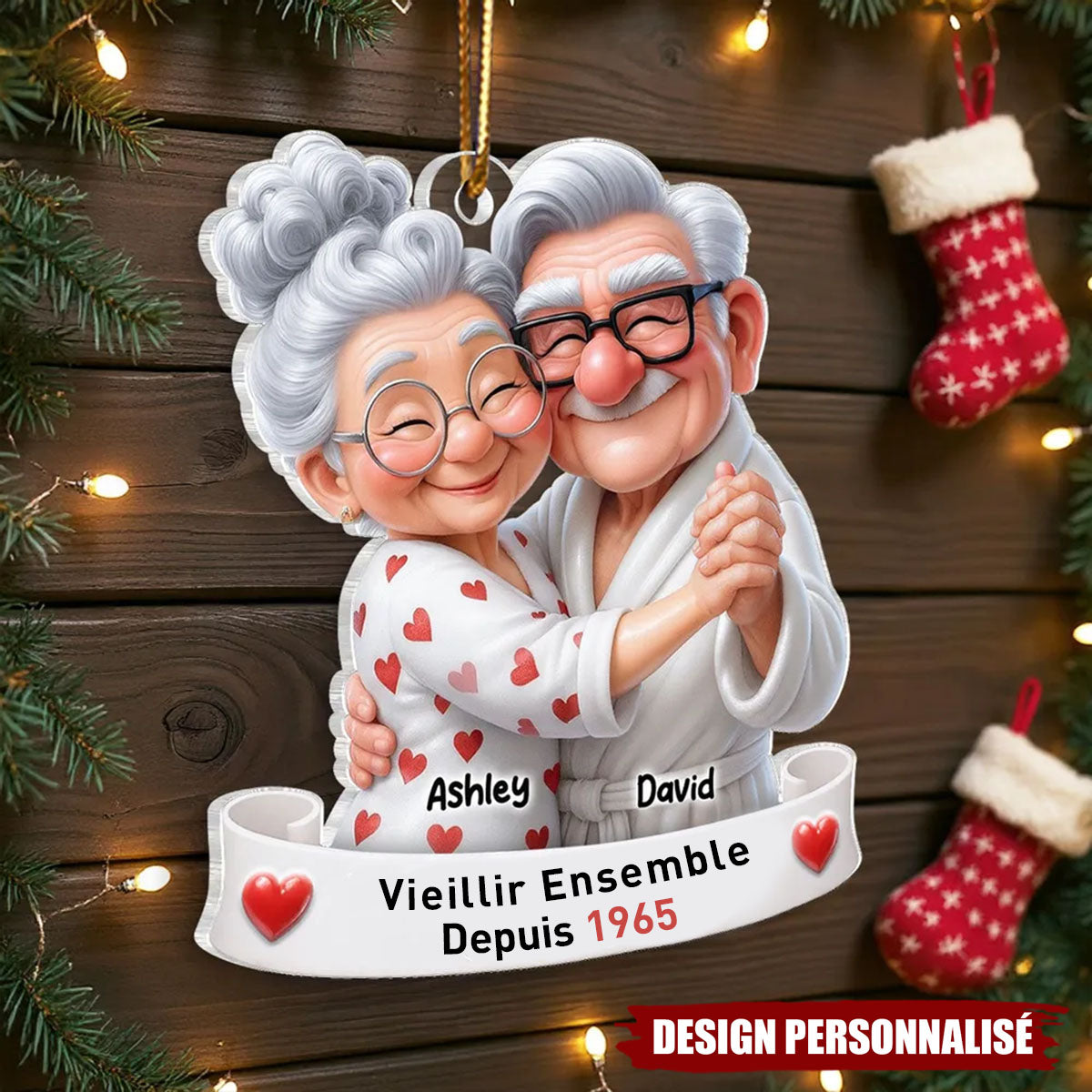 Ornement Acrylique Personnalisé – Couple Âgé Dansant, Vieillir Ensemble