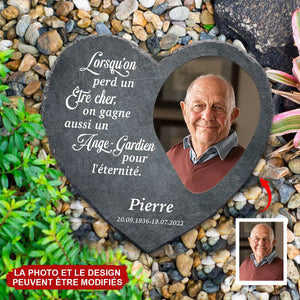 Plaque Commémorative Personnalisée en Pierre Naturelle – Cœur Gravé avec Photo