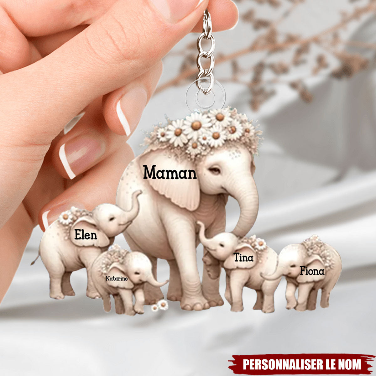 Porte-Clés Éléphants Personnalisé – Maman & Ses Petits