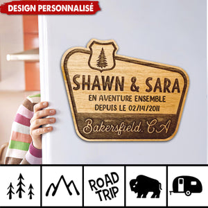 Magnet Frigo en Bois Personnalisé - Souvenir de Voyage Romantique pour Couple