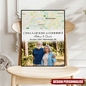 Affiche Personnalisée “C’est Là Où Tout a Commencé” – Carte du Lieu & Photo