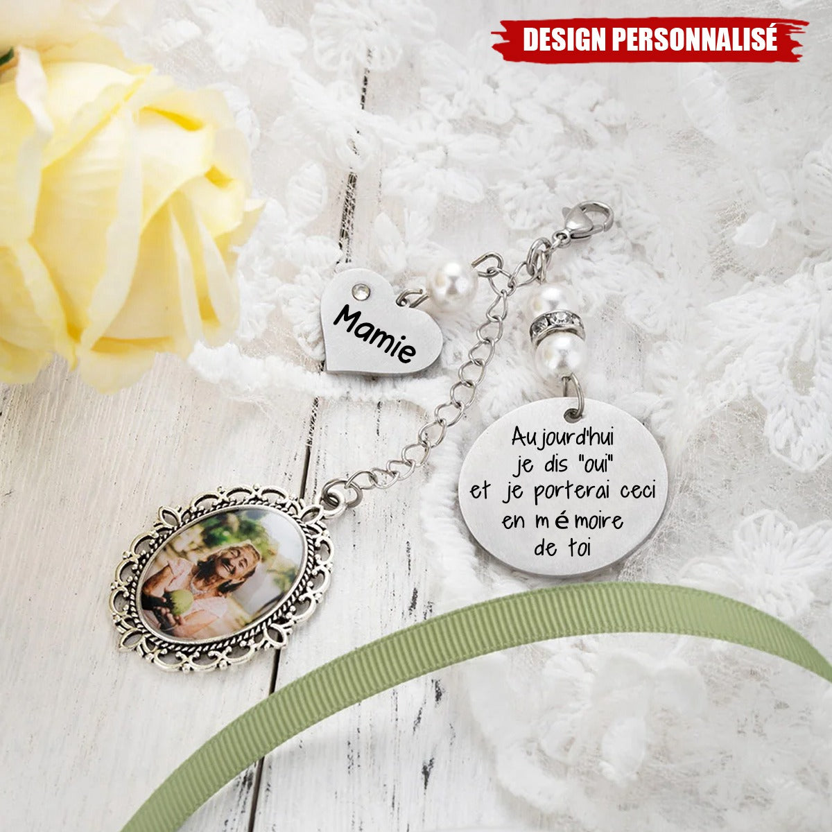 Pendentif Souvenir Personnalisé – Avec Photo, Prénoms & Message Gravé