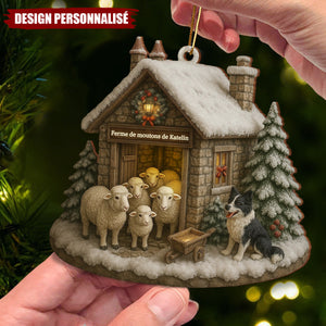 Ornement en Bois Personnalisé – Petite Ferme Hivernale avec Moutons
