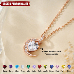 Collier Lune et Cœur avec Pierre de Naissance Personnalisée – Cadeau Élégant et Symbolique
