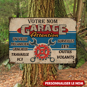 Plaque Métallique Vintage – Garage d’un Mécanicien Grincheux