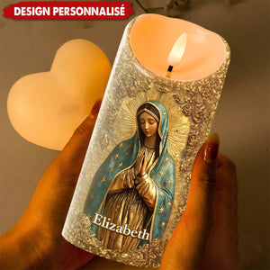Bougie LED Personnalisée avec Sainte Vierge Marie – Lumière Spirituelle et Décoration Émotionnelle