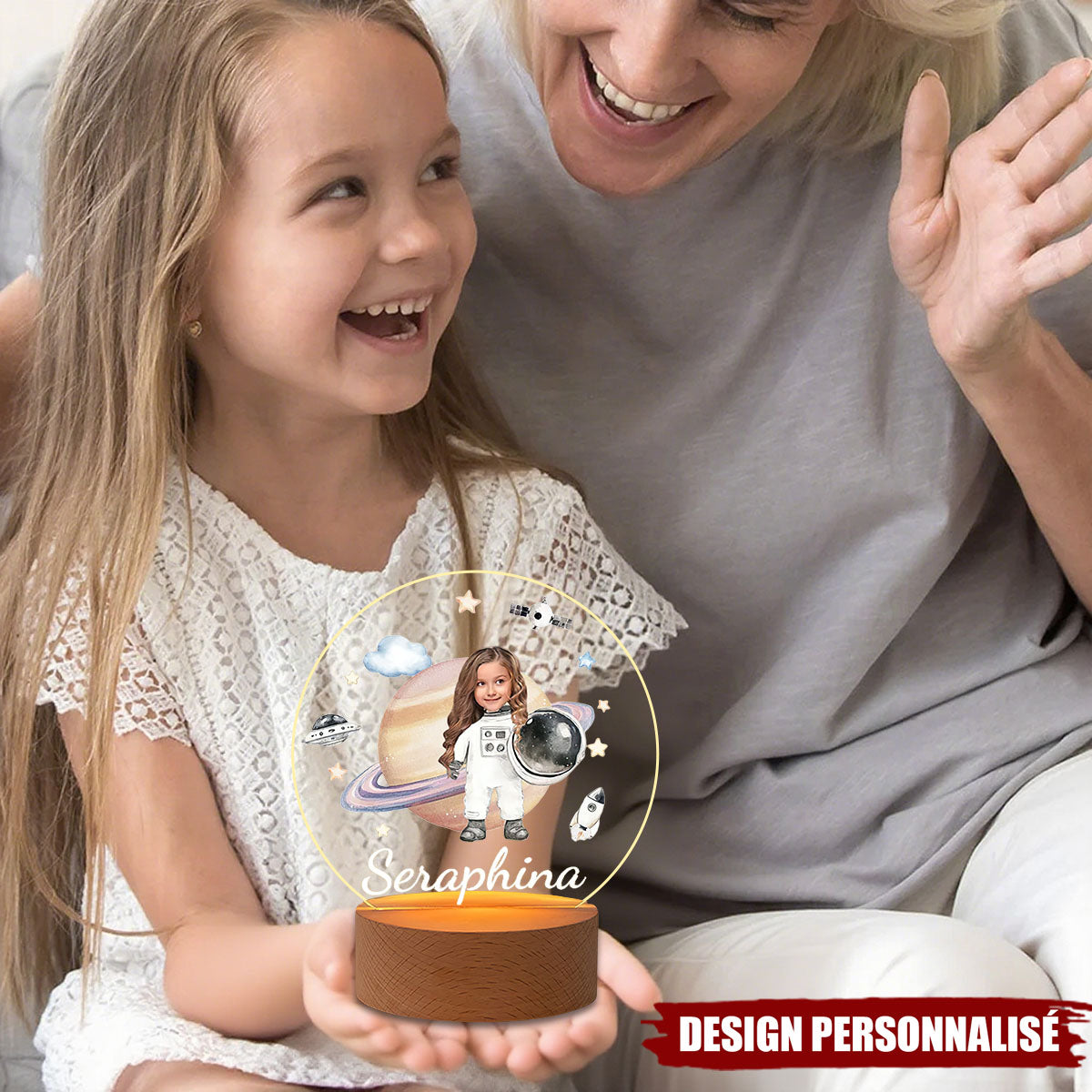 Lampe LED Personnalisée Astronaute avec Photo – Cadeau Unique pour Enfant
