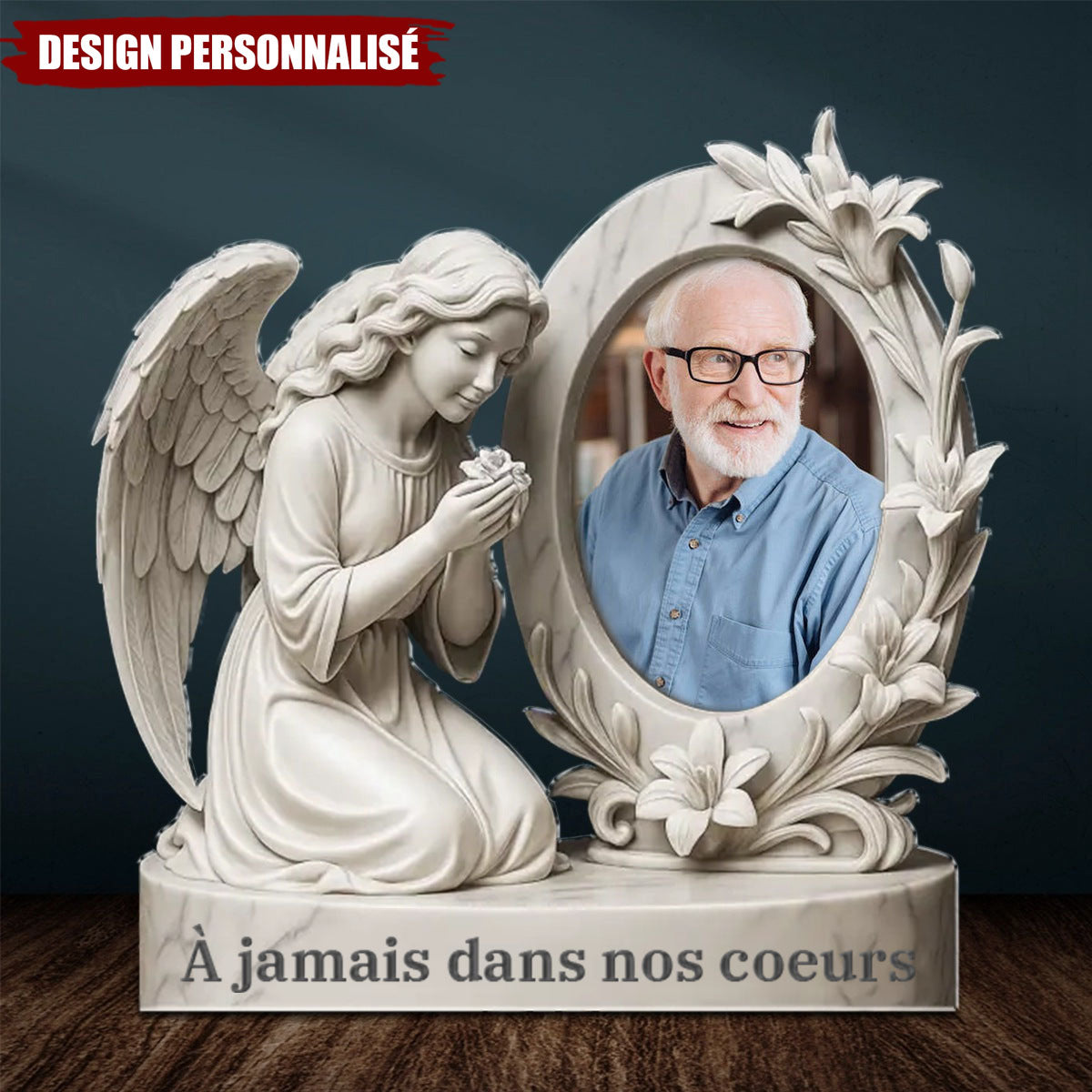 Hommage Éternel – Plaque Commémorative Personnalisée avec Ange et Photo