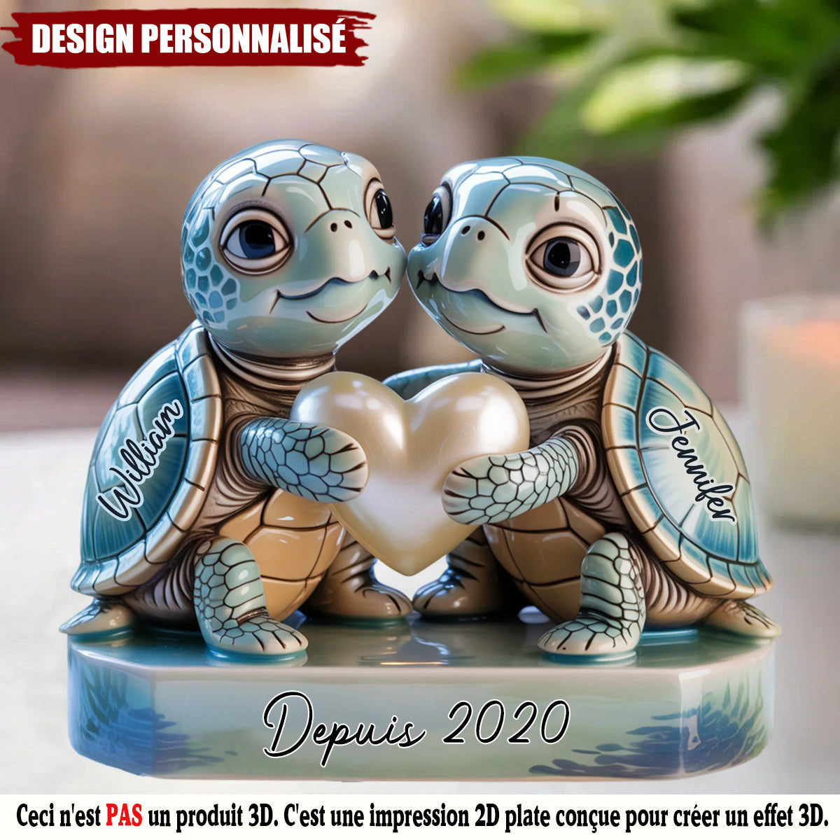 Plaque Acrylique Personnalisée – Couple de Tortues Amoureuses