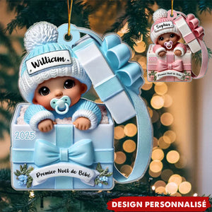 Suspension Acrylique Personnalisée 3D – Bébé dans une Boîte Cadeau – Cadeau pour Nouveau-né