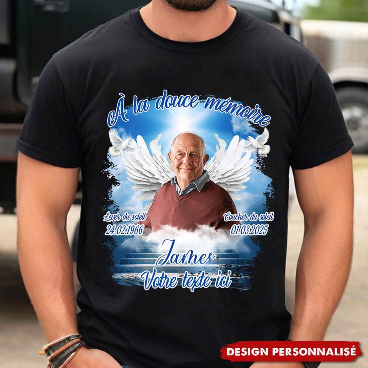 T-shirt Commémoratif Personnalisé avec Photo et Dates – Hommage Émotionnel pour un Être Cher