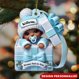 Suspension Acrylique Personnalisée 3D – Bébé dans une Boîte Cadeau – Cadeau pour Nouveau-né
