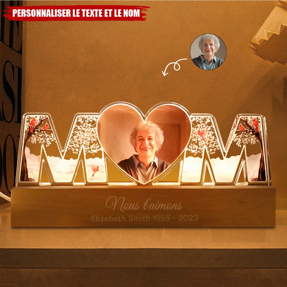 Veilleuse LED Personnalisée MOM avec Photo – Cadeau Souvenir Touchant pour Maman