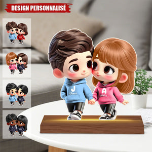 Lampe Acrylique Personnalisée Couple Cartoon – Cadeau Romantique avec Prénoms et Lumière LED