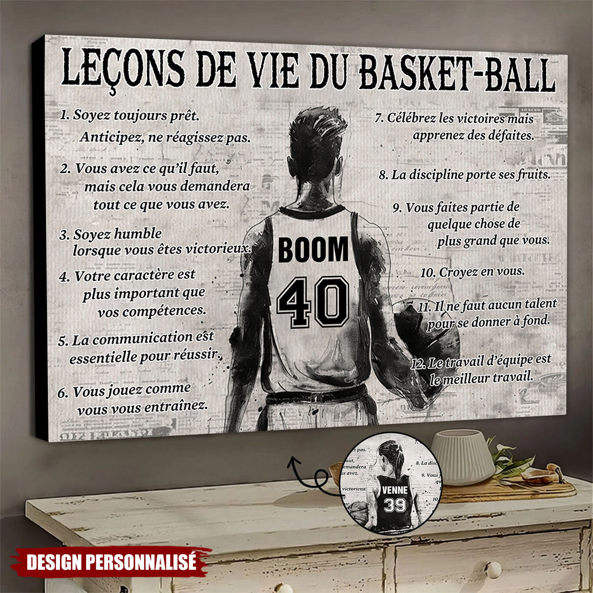 Affiche personnalisée des leçons de vie du basket-ball – Cadeau pour les passionnés de basket-ball