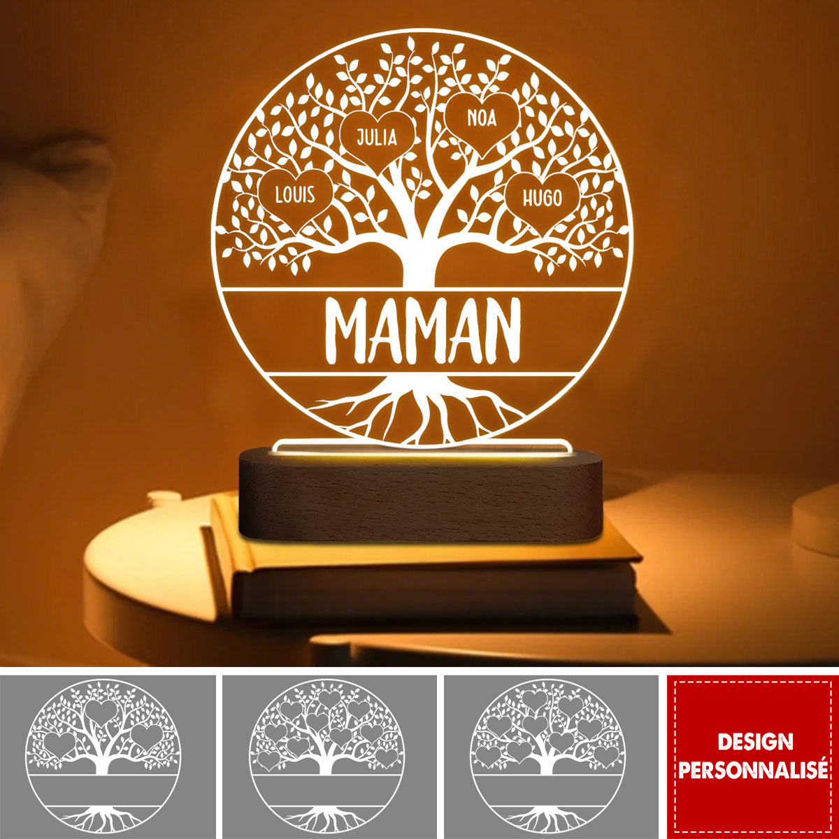 Lampe LED Personnalisée – Arbre de Vie avec Noms Enfants