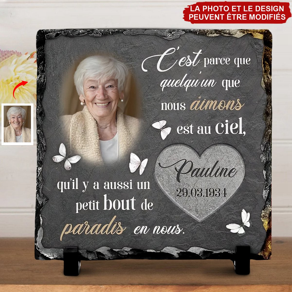 Plaque Commémorative Personnalisée en Ardoise – Hommage avec Photo & Nom