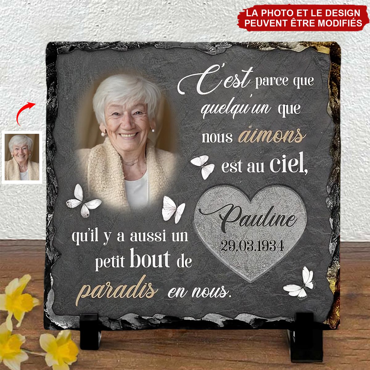 Plaque Commémorative Personnalisée en Ardoise – Hommage avec Photo & Nom