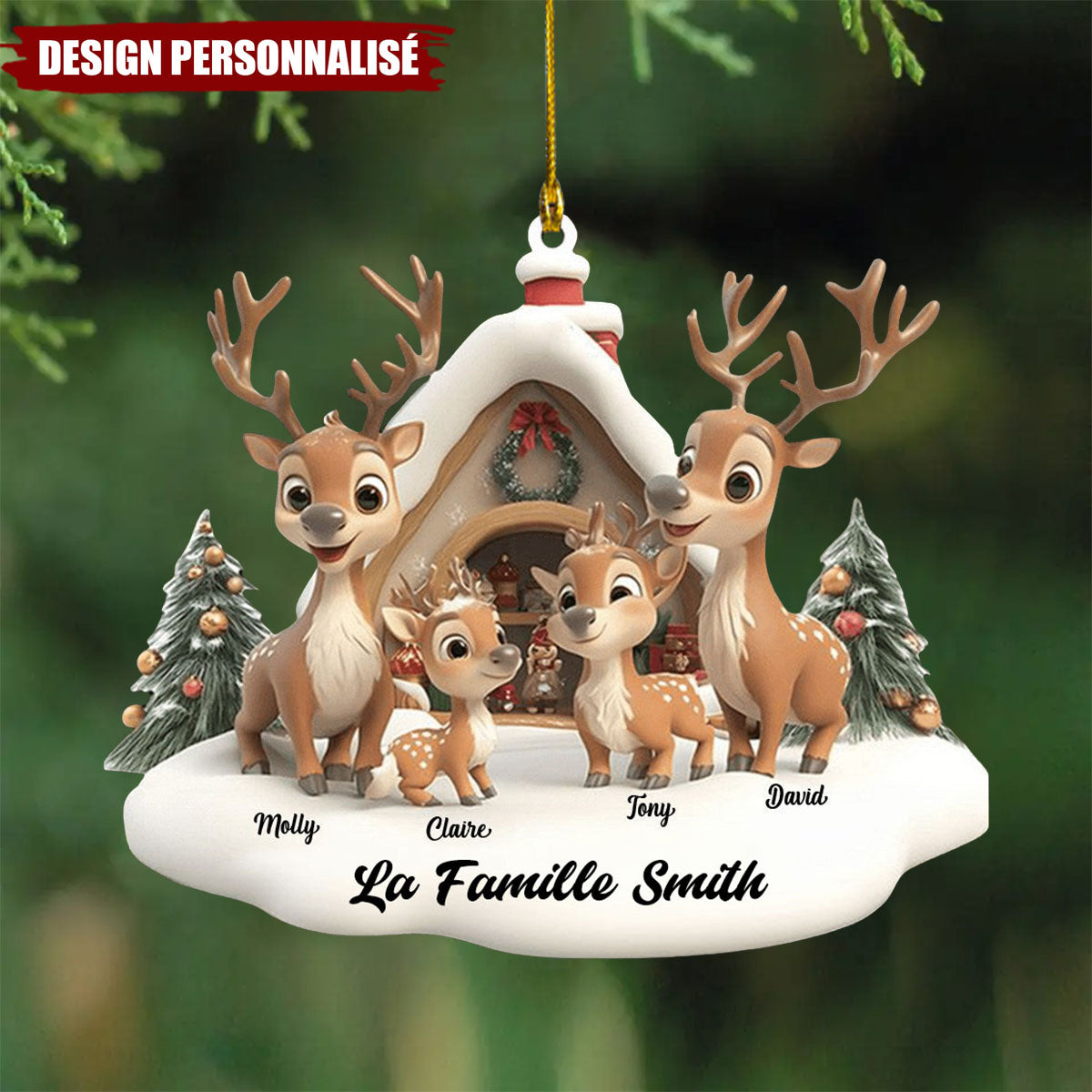 Suspension de Noël Personnalisée - Famille de rennes