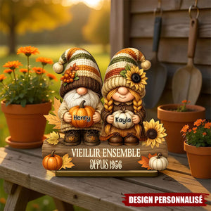 Plaque en Bois Personnalisée – Vieillir Ensemble avec un Couple de Nains