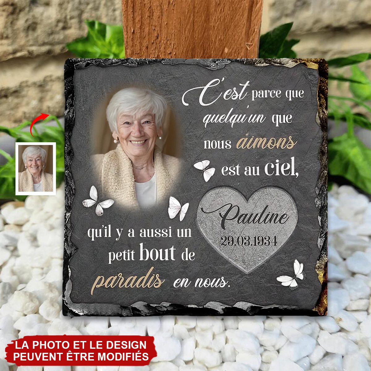 Plaque Commémorative Personnalisée en Ardoise – Hommage avec Photo & Nom